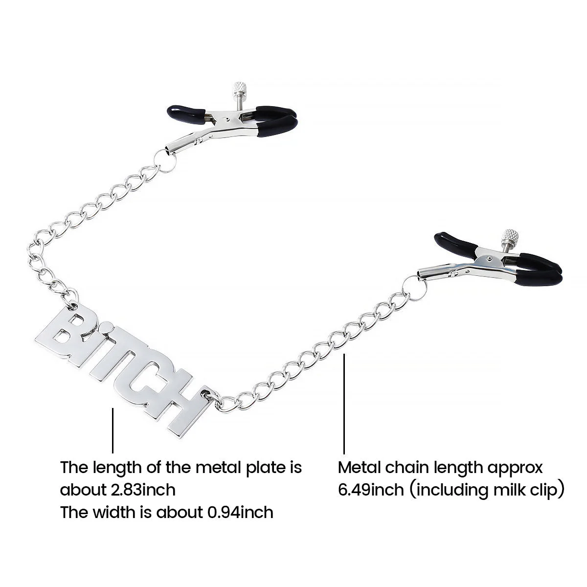 “Bitch” Nipple Clamps with Adjustable Silver Chain - Image 5