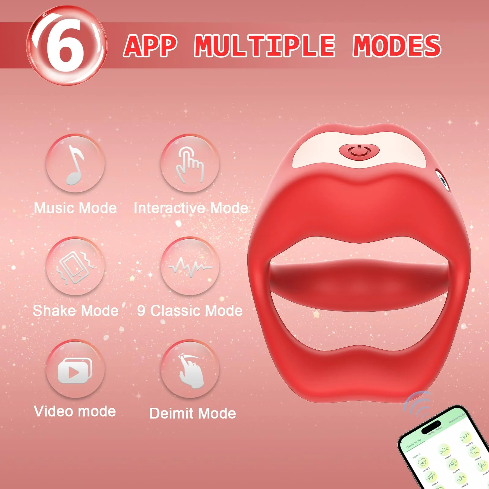 Vibrating Cock Ring with Mouth-Shaped Design & App Control - Image 5