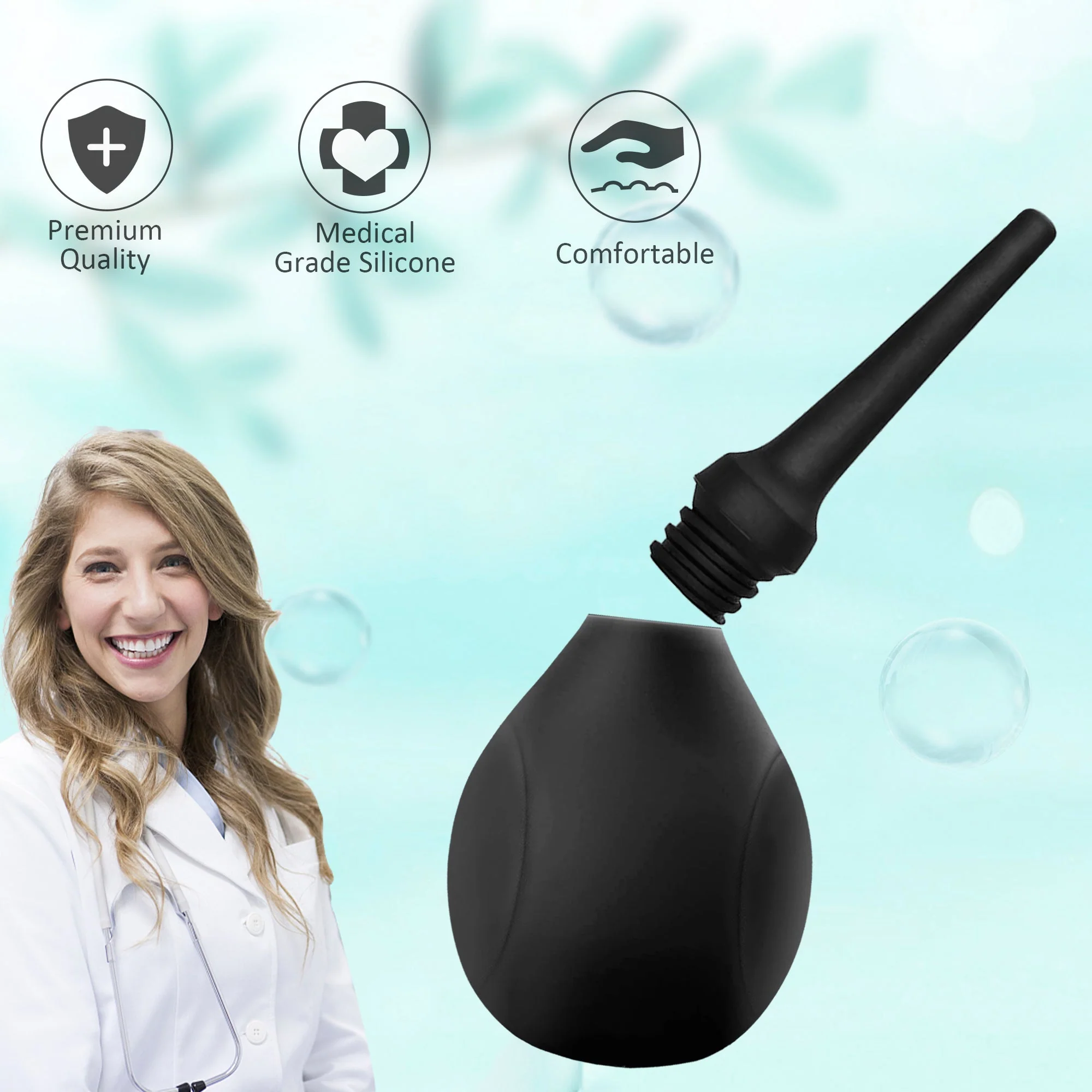 Starshine - Black Silicone Enema Bulb with Soft Nozzle - Image 4