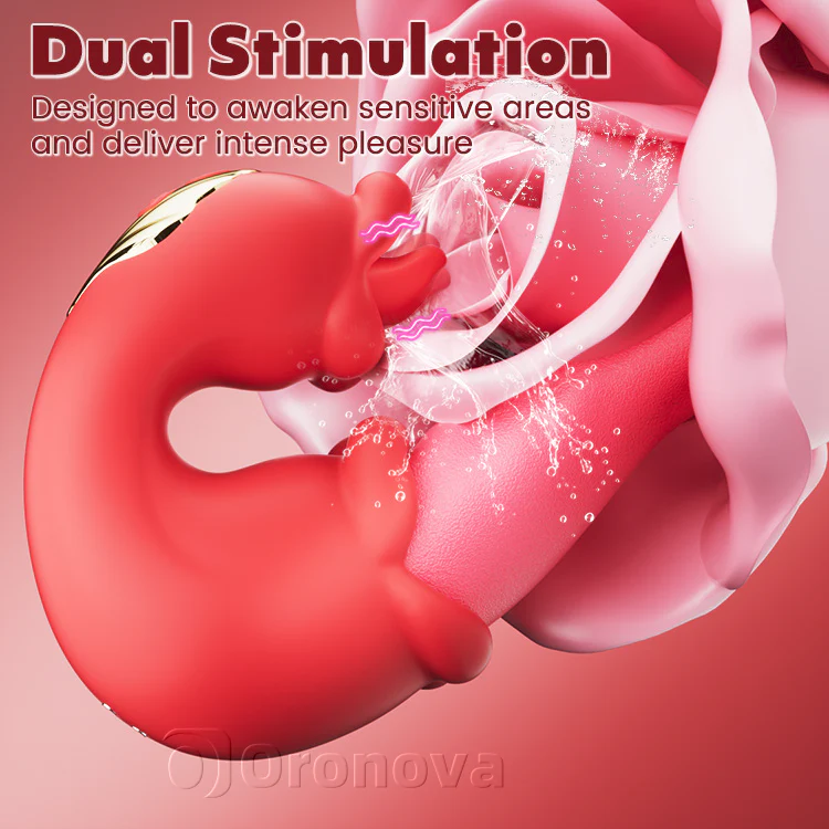 Twin Rose Thrusting G Spot Vibrator with Tongue Teasing & Vibrating - Image 4