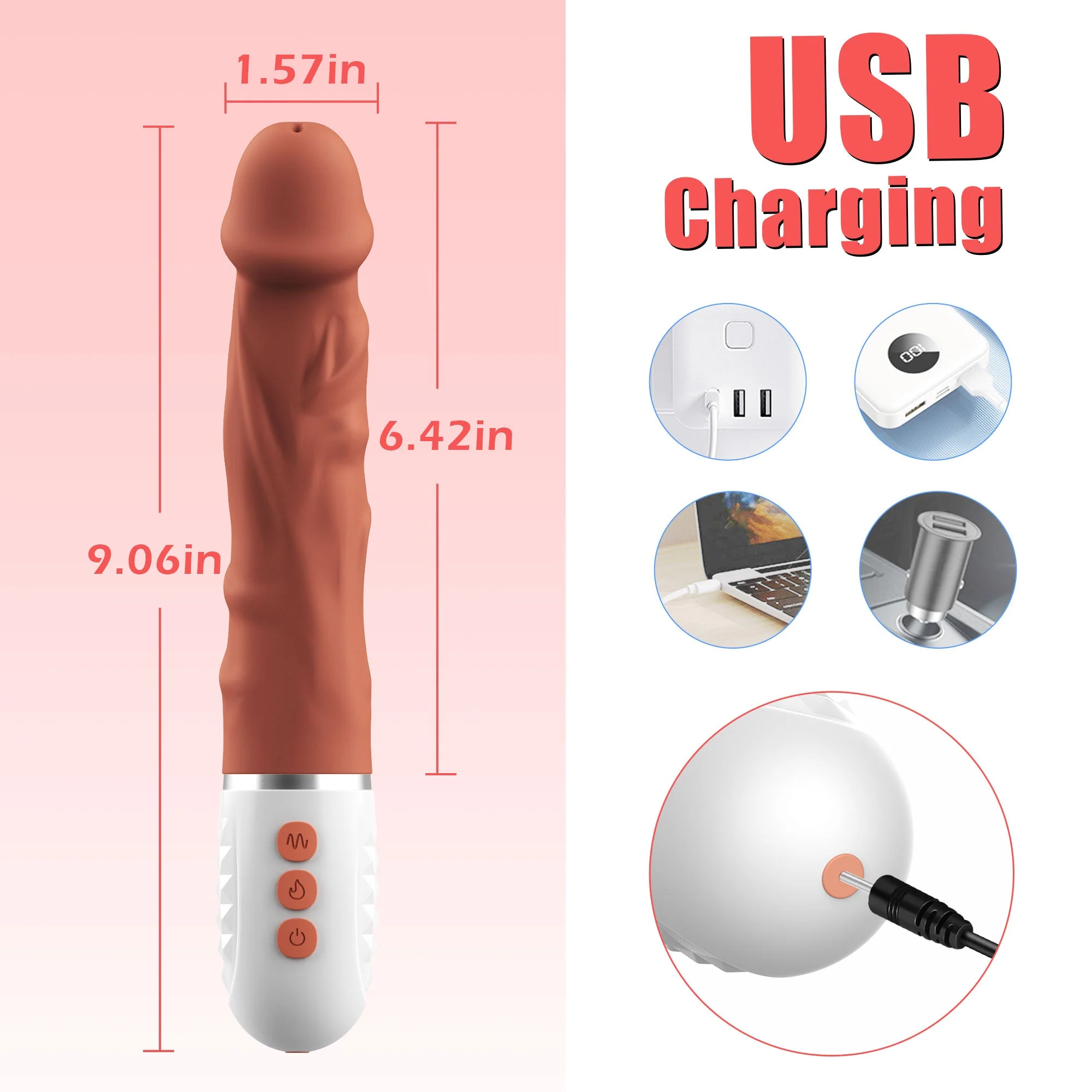 Thrusting Dildo Vibrator With Heating & Vibrating Functions - Image 7
