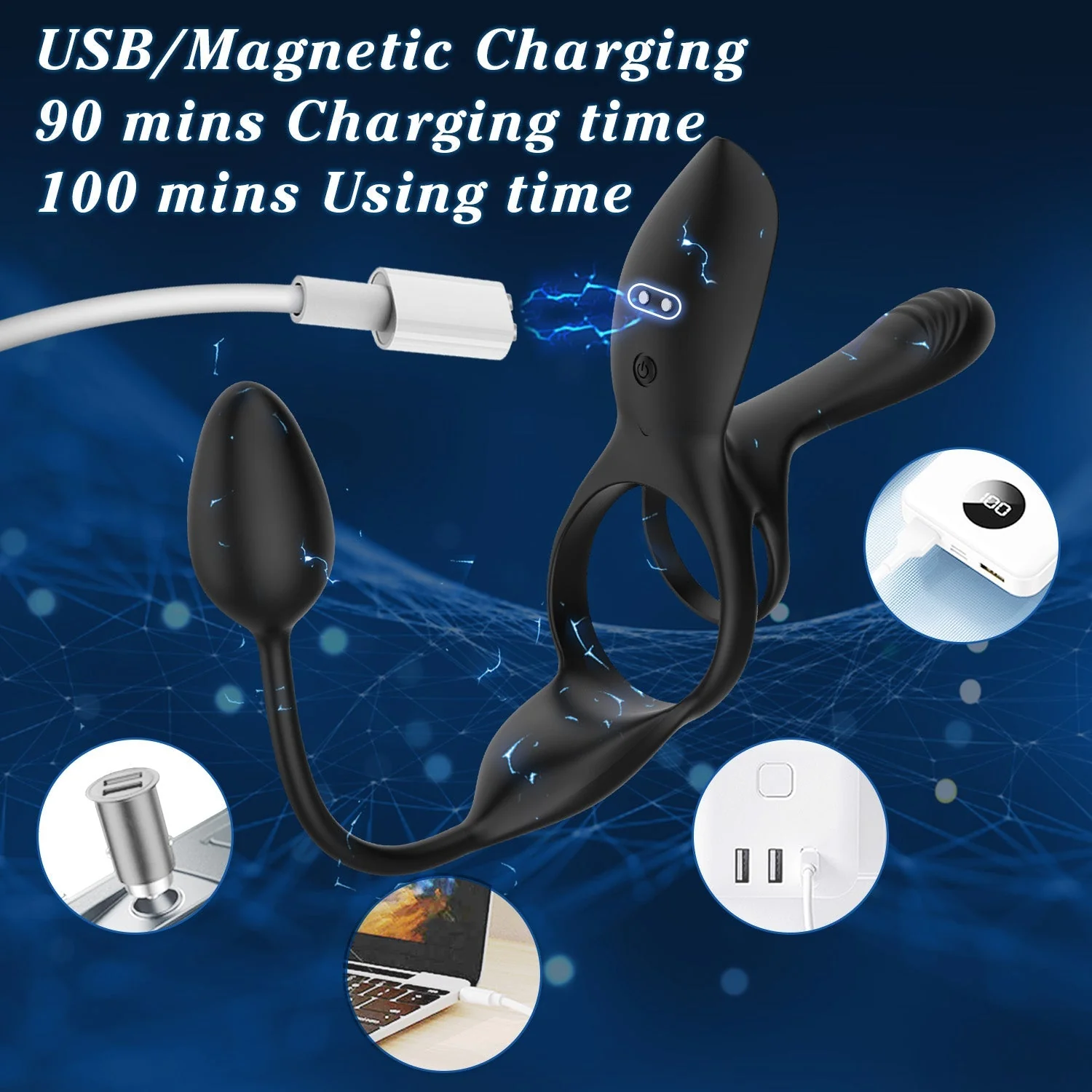 Vibrating Cock Ring with Anal Plug - Image 6