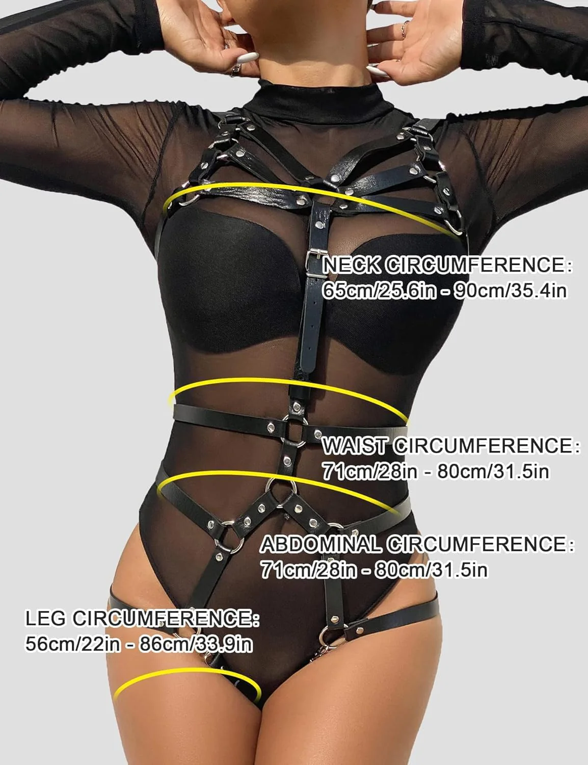 Lady Gothic Strappy Leather Body Harness with Waist Belt for Women - Image 3