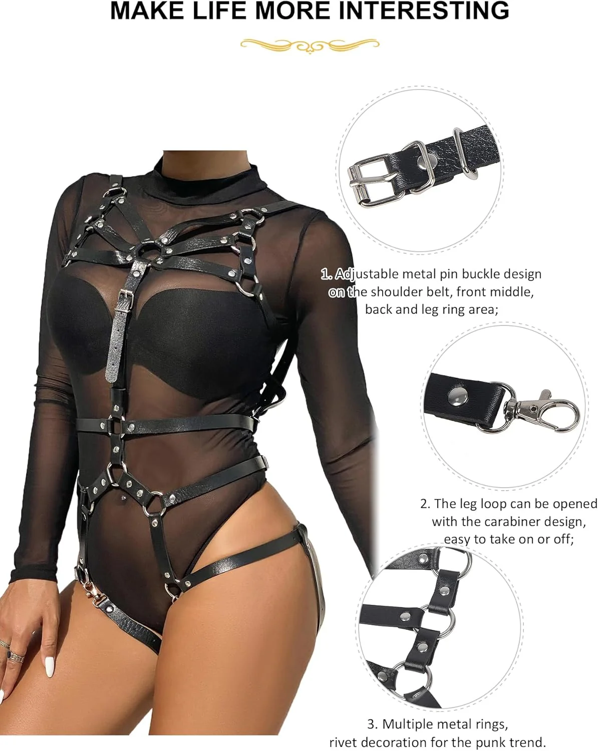 Lady Gothic Strappy Leather Body Harness with Waist Belt for Women - Image 5