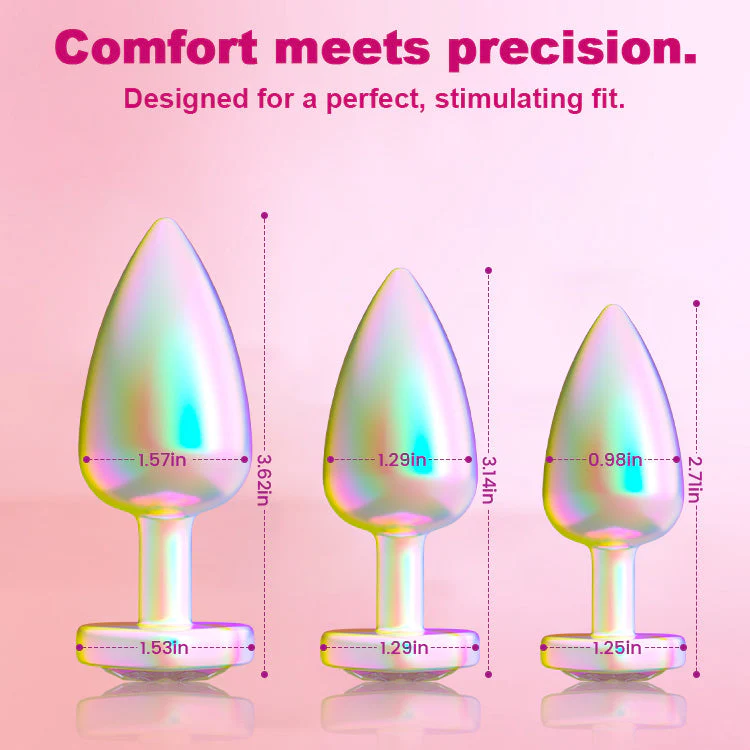 Rainbow Gemstone Metal Anal Butt Plug Set - Image 5
