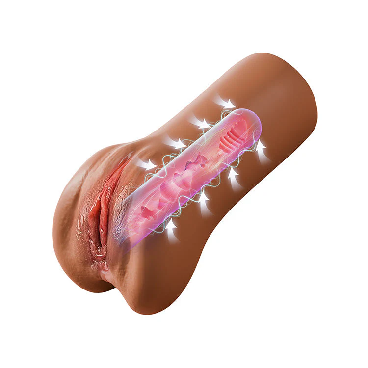 Realistic Deep Brown-Toned Masturbator with Suction and Vibration - Image 7
