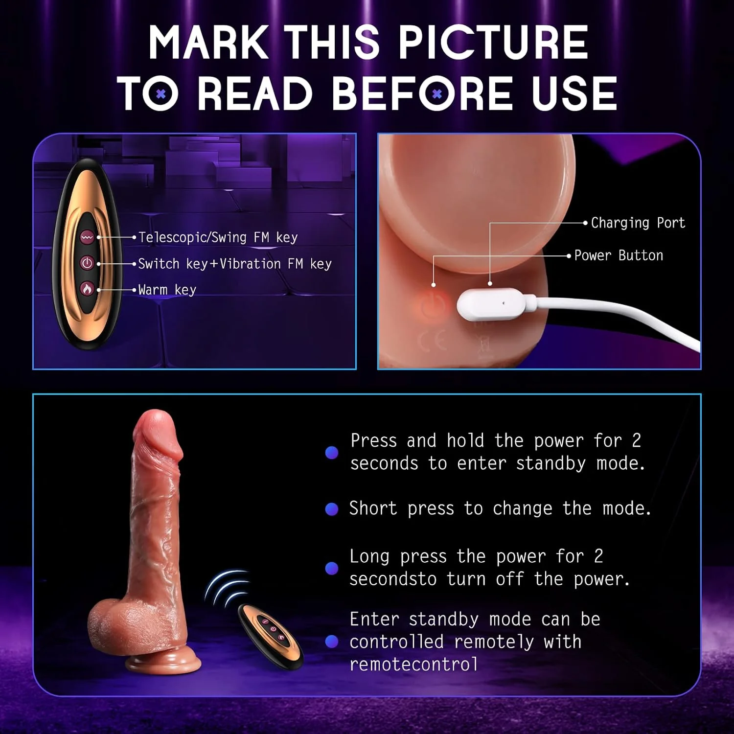 8 Inch 21cm  Realistic Silicone Dildo with Thrusting Motion - Image 6