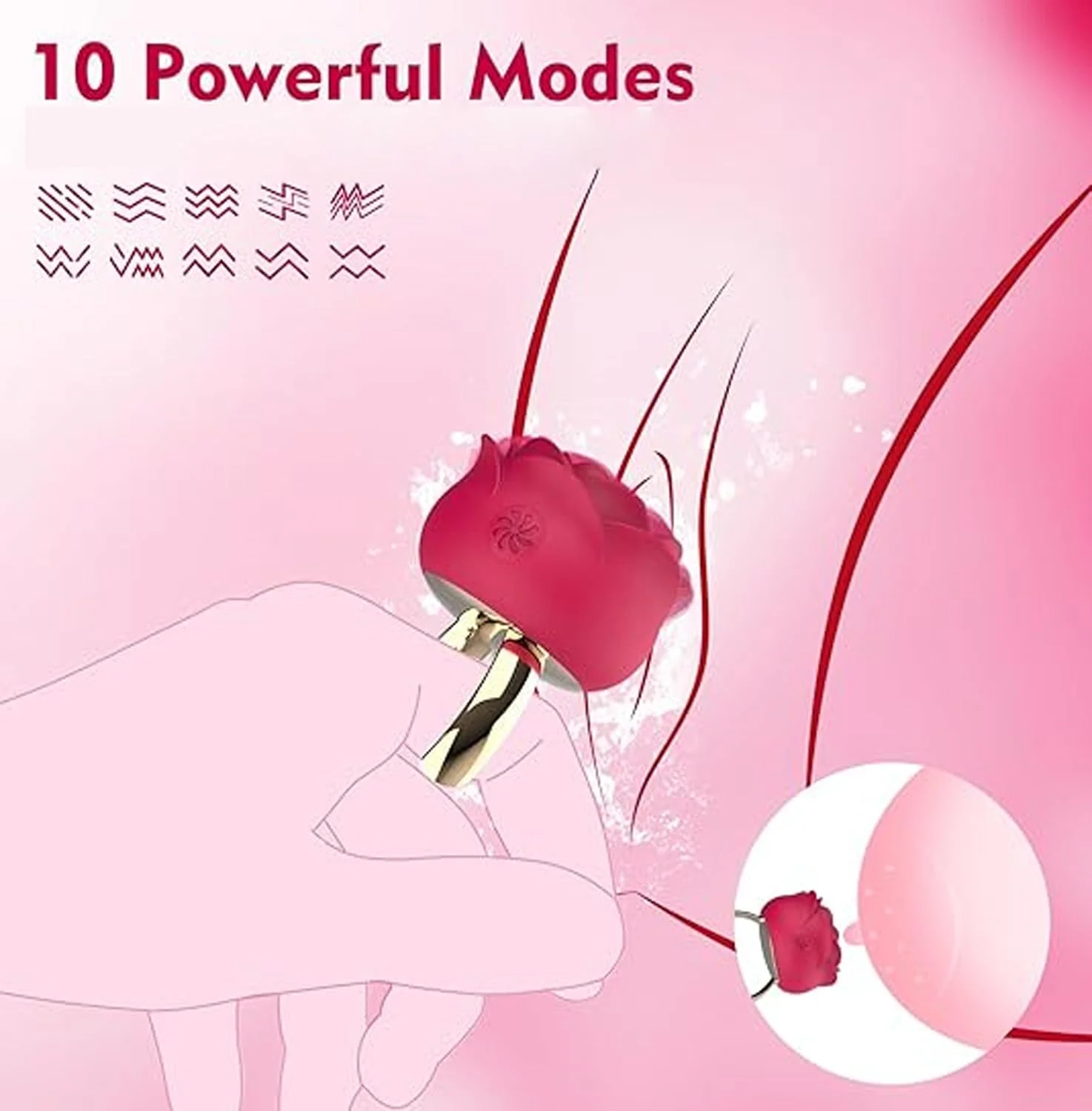 Rose Silicone Clitoral Vibrator – 10 Modes, USB Rechargeable - Image 5