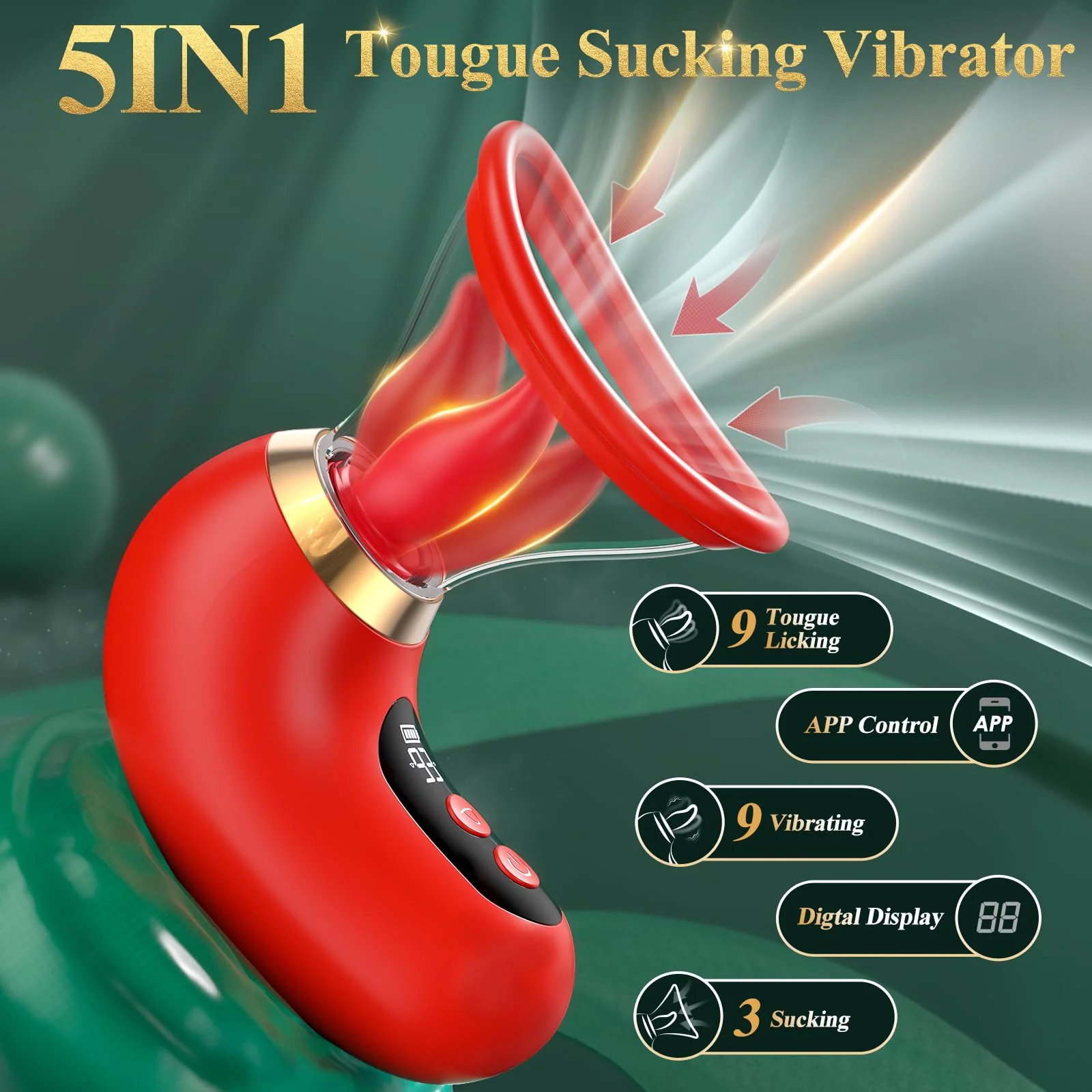 Rose Sucking Vibrator - 5IN1 Clitoral G-Spot Adult Toy LCD Display - Image 2