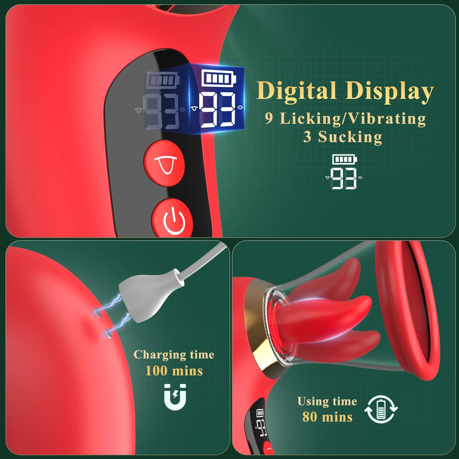 Rose Sucking Vibrator - 5IN1 Clitoral G-Spot Adult Toy LCD Display - Image 6