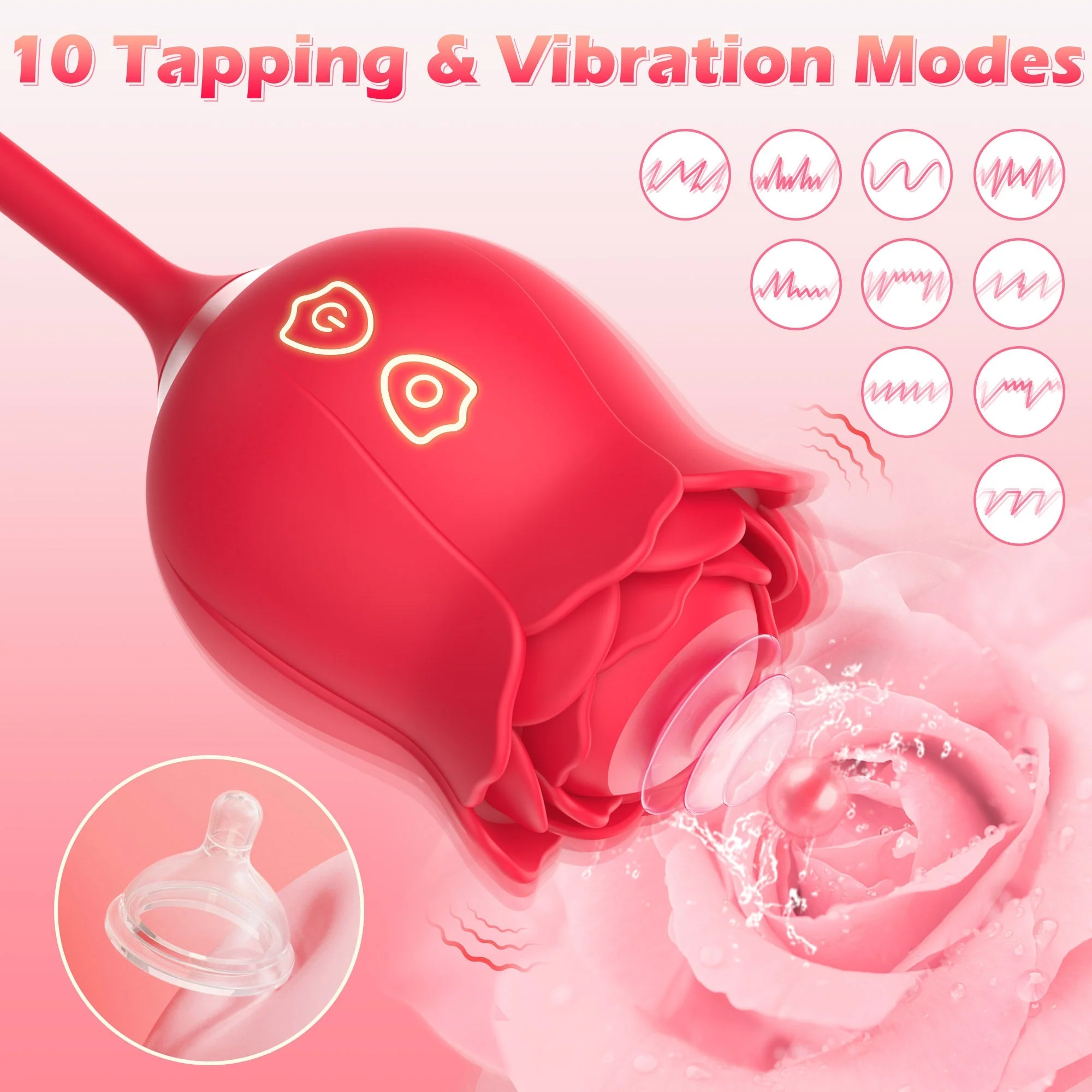 Vivienne- Tapping Rose Vibrator with Suction Patterns - Image 3